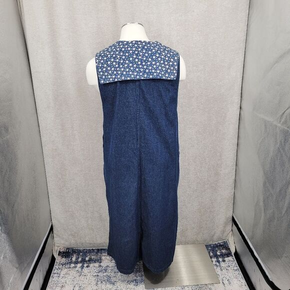 Vintage 90s Denim Blue Jean Maxi Dress Star Print Bandana Collar Western - Picture 9 of 13